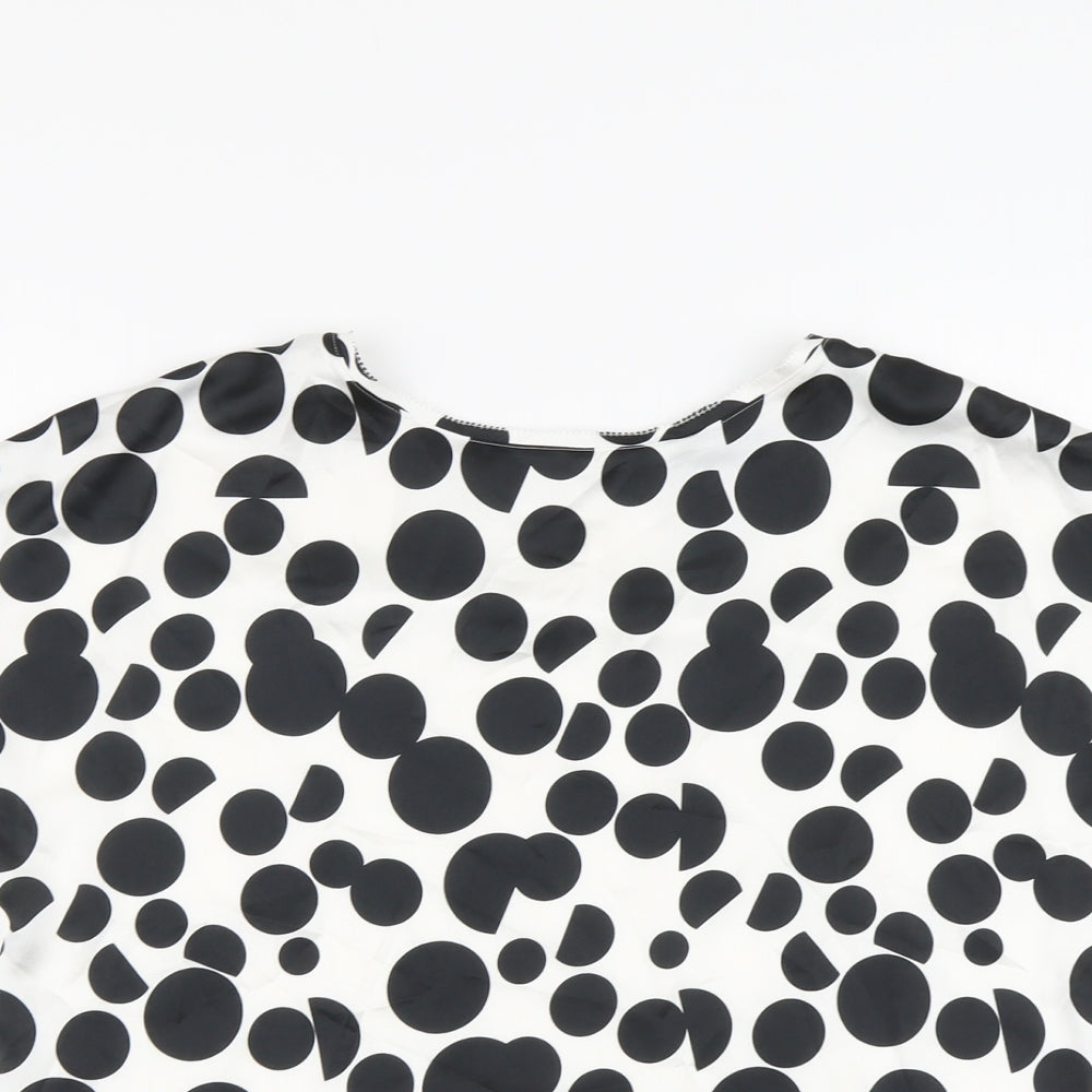 Marks and Spencer Womens Ivory Polka Dot Polyester Basic T-Shirt Size 12 Scoop Neck