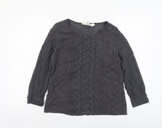 H&M Womens Grey Cotton Basic Blouse Size 8 Scoop Neck