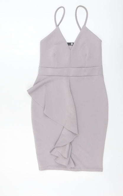Boohoo Womens Grey Polyester Bodycon Size 10 V-Neck Pullover