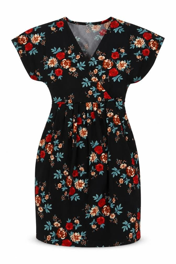 Blue Vanilla Womens Black Floral Polyester A-Line Size 8 V-Neck Pullover
