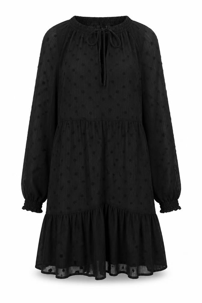 Stradivarius Womens Black Polka Dot Polyester Trapeze & Swing Size S V-Neck Tie