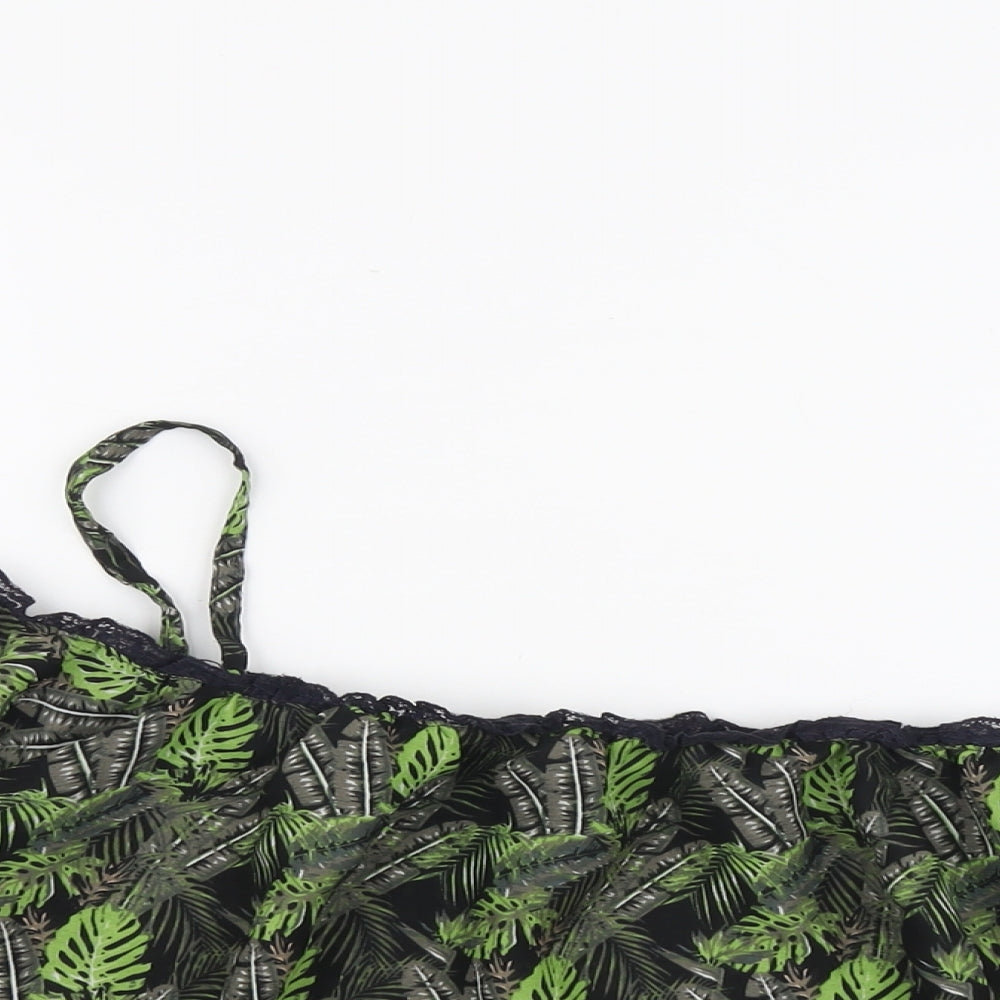 Blue Inc Womens Green Geometric Polyester Cropped Blouse Size 10 Square Neck - Leaf Print Cold Shoulder