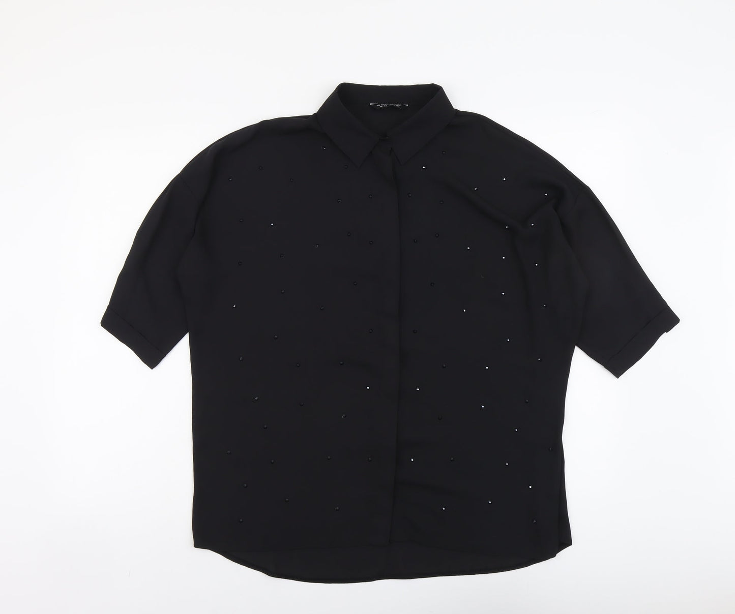 Select Womens Black Polyester Basic Button-Up Size 12 Collared