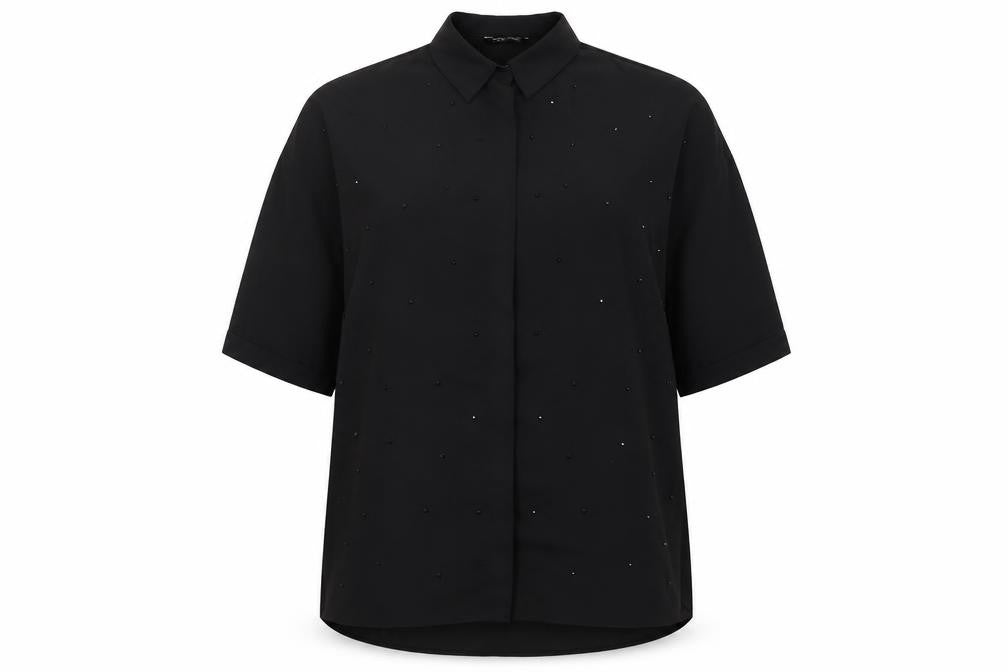 Select Womens Black Polyester Basic Button-Up Size 12 Collared