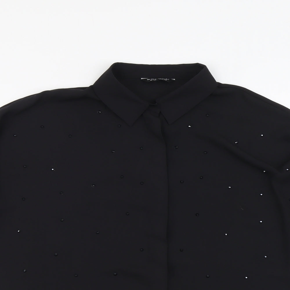 Select Womens Black Polyester Basic Button-Up Size 12 Collared