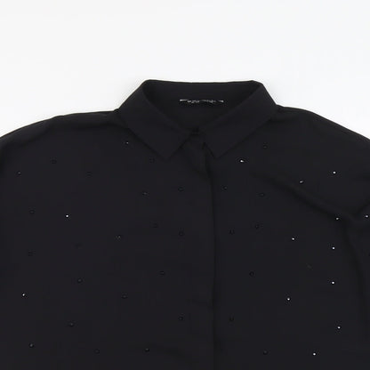 Select Womens Black Polyester Basic Button-Up Size 12 Collared
