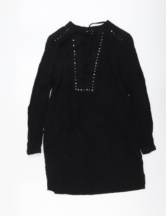 Warehouse Womens Black Polyester A-Line Size 10 Round Neck Tie