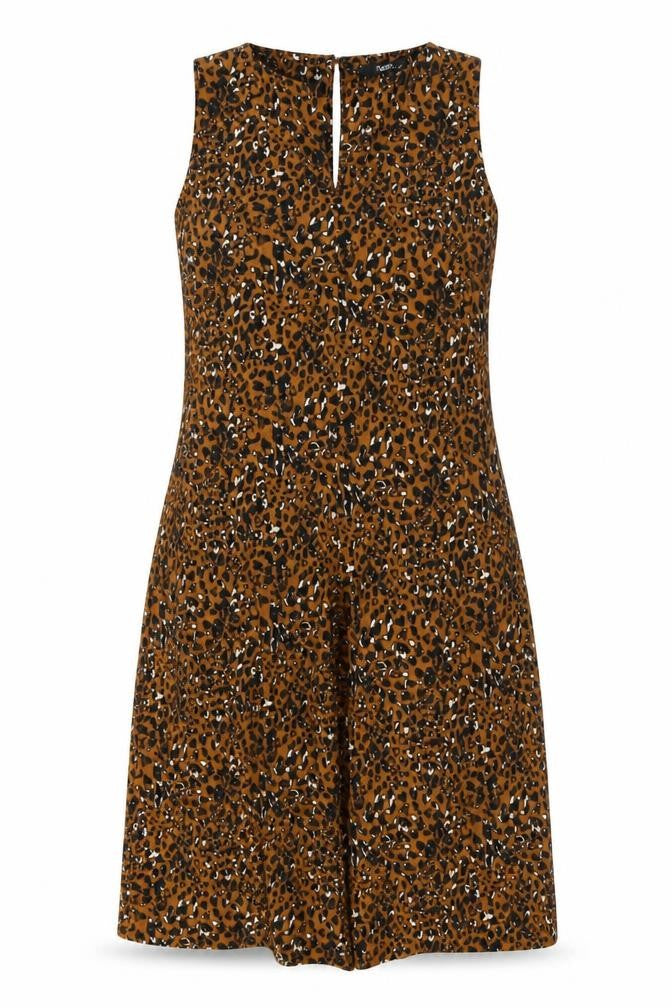 NEXT Womens Brown Animal Print Polyester Romper One-Piece Size 8 Button - Leopard Print