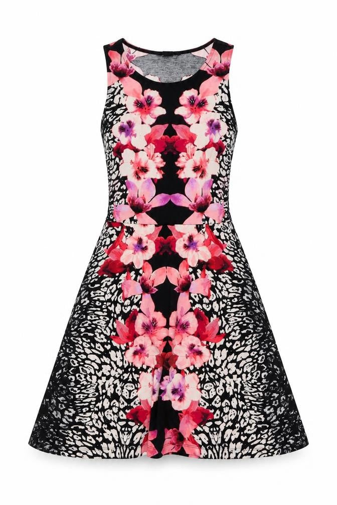 H&M Womens Black Floral Polyester Fit & Flare Size M Round Neck Pullover