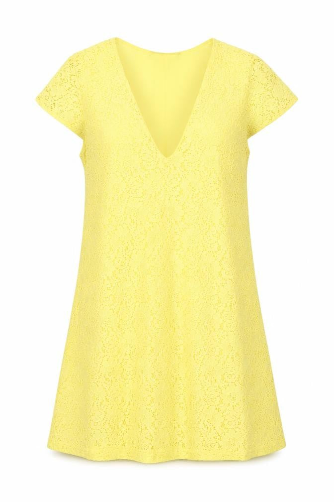 Zara Womens Yellow Geometric Polyamide A-Line Size M V-Neck Pullover