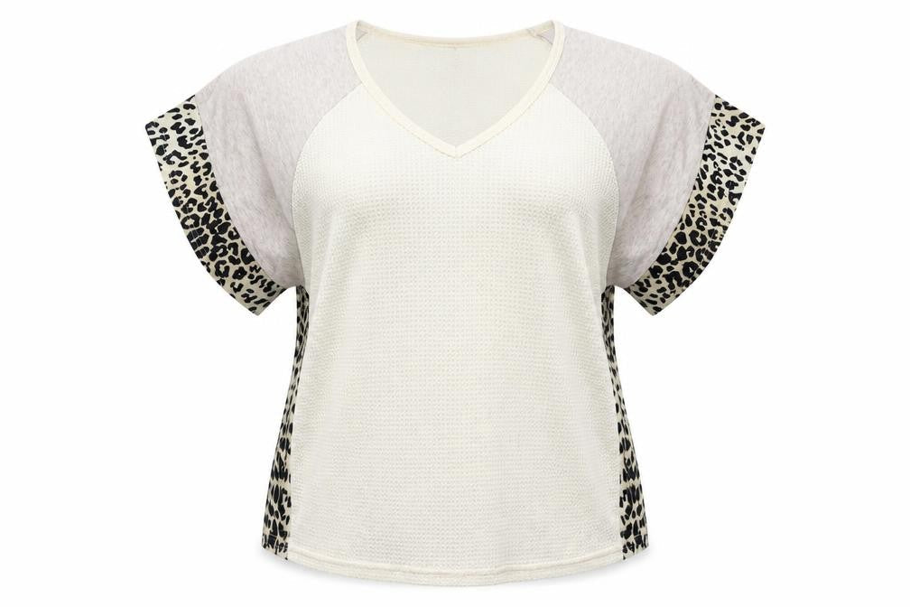 SHEILAY Womens Multicoloured Animal Print Polyester Basic Blouse Size L V-Neck - Leopard Pattern