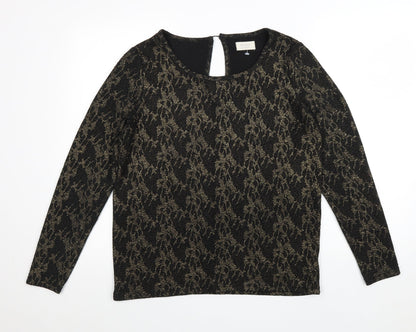 Numph Womens Black Geometric Polyester Basic Blouse Size L Scoop Neck