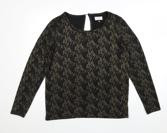 Numph Womens Black Geometric Polyester Basic Blouse Size L Scoop Neck