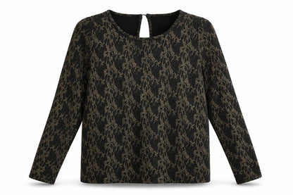 Numph Womens Black Geometric Polyester Basic Blouse Size L Scoop Neck