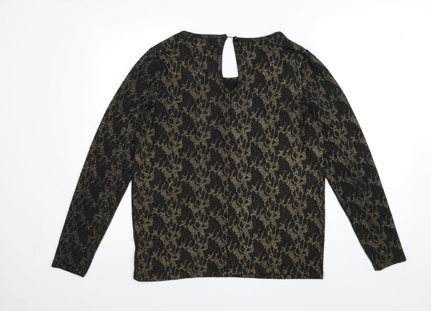 Numph Womens Black Geometric Polyester Basic Blouse Size L Scoop Neck