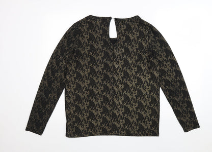 Numph Womens Black Geometric Polyester Basic Blouse Size L Scoop Neck