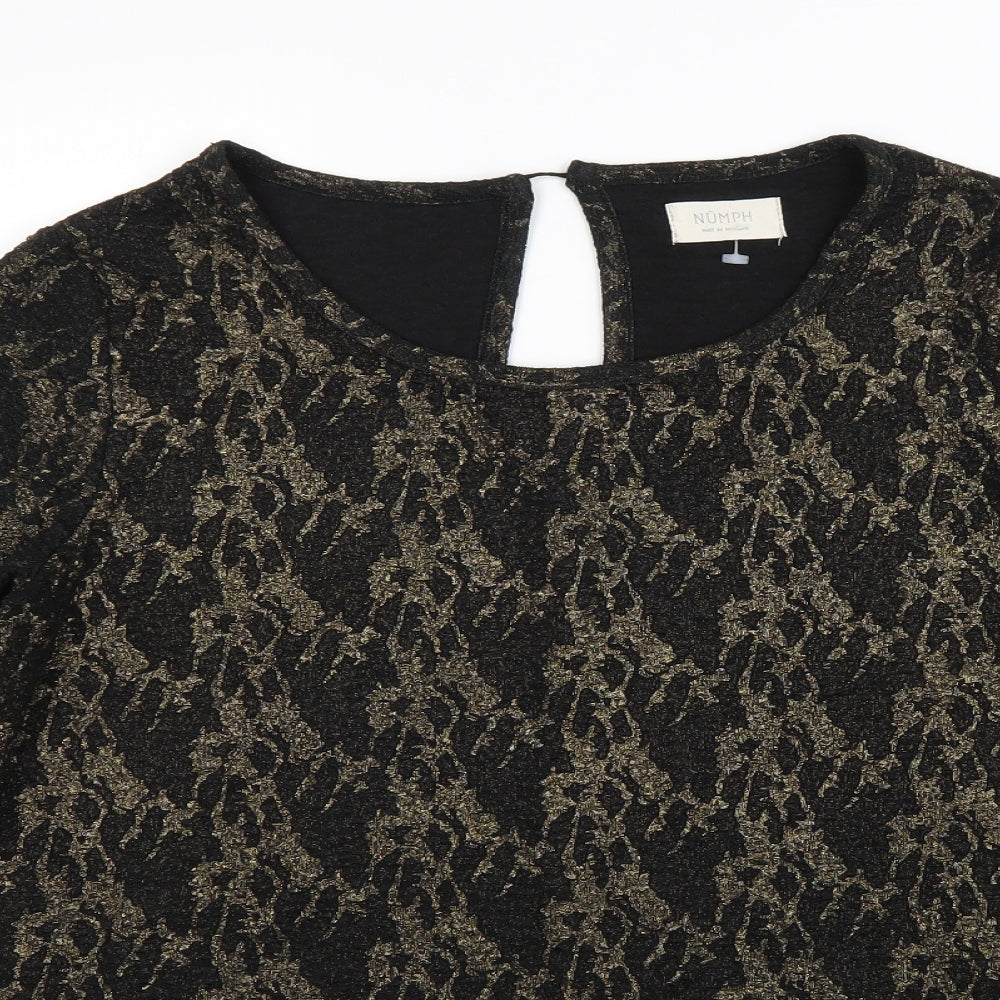 Numph Womens Black Geometric Polyester Basic Blouse Size L Scoop Neck