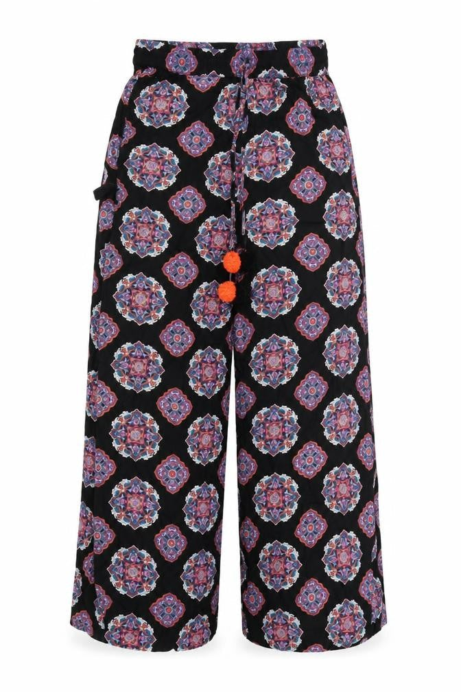 Paprika Womens Black Geometric Viscose Trousers Size L L25 in Regular Tie