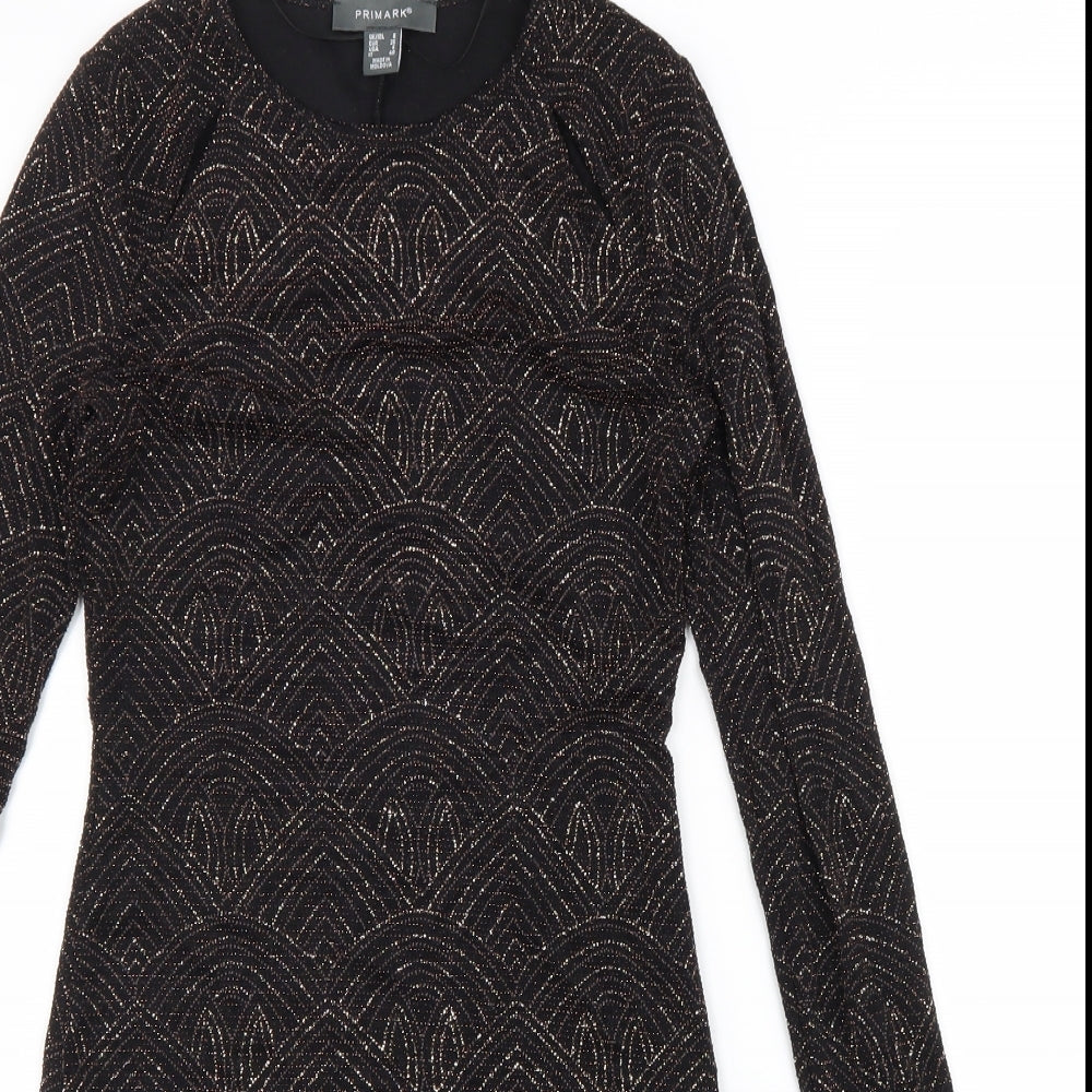 Primark Womens Black Geometric Nylon A-Line Size 8 Round Neck Pullover