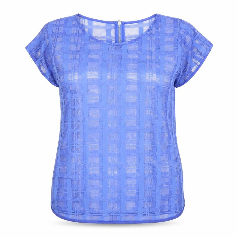NEXT Womens Blue Plaid Polyester Basic T-Shirt Size 14 Scoop Neck