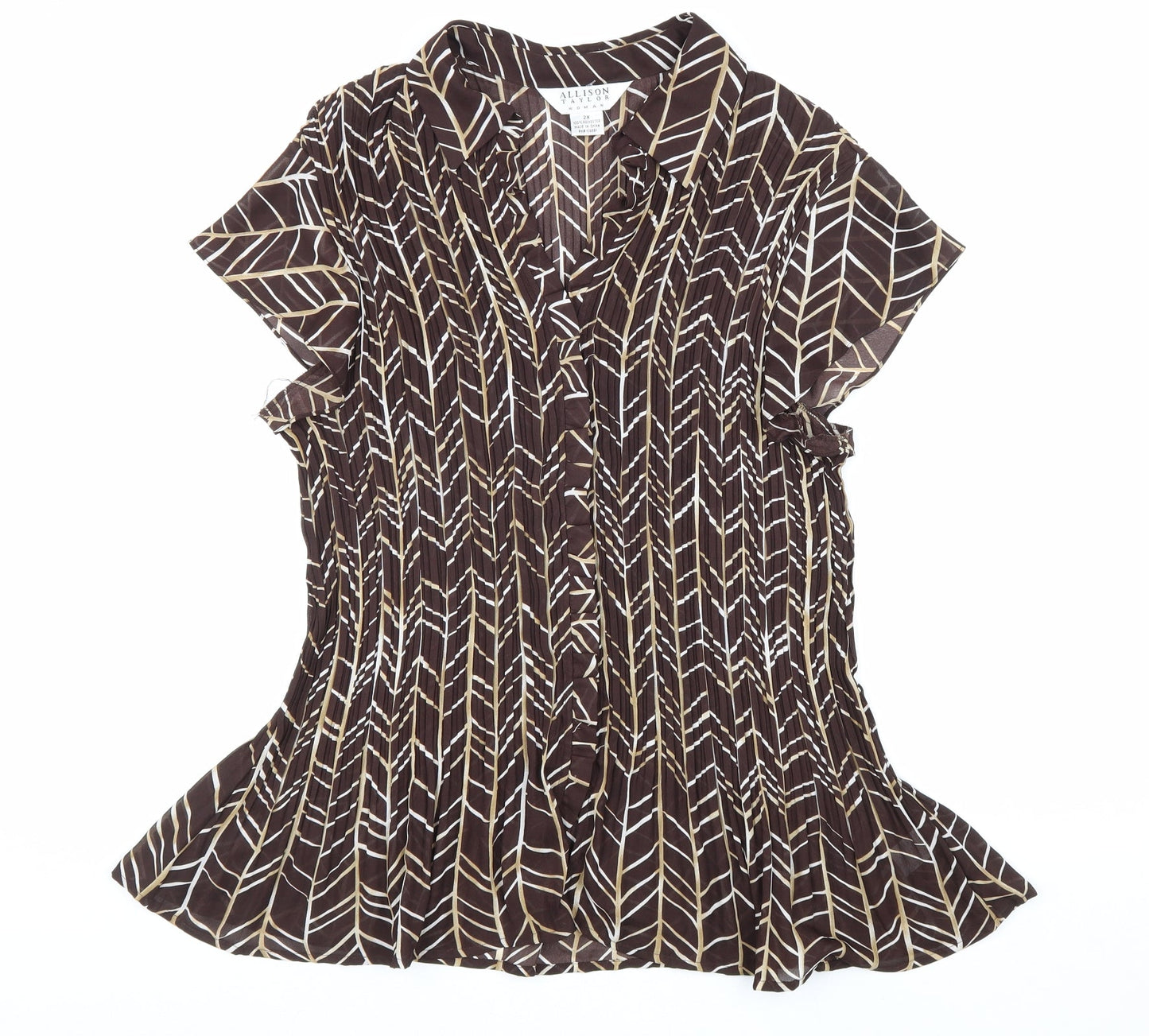 Allison Taylor Womens Brown Geometric Polyester Basic Button-Up Size 2XL Collared