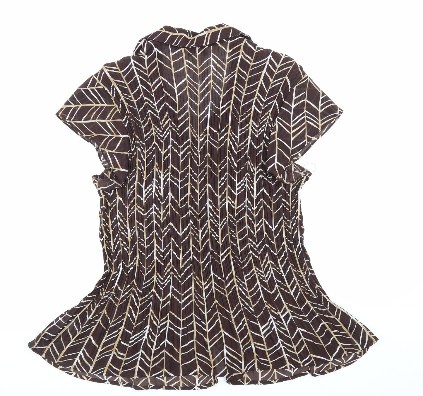 Allison Taylor Womens Brown Geometric Polyester Basic Button-Up Size 2XL Collared