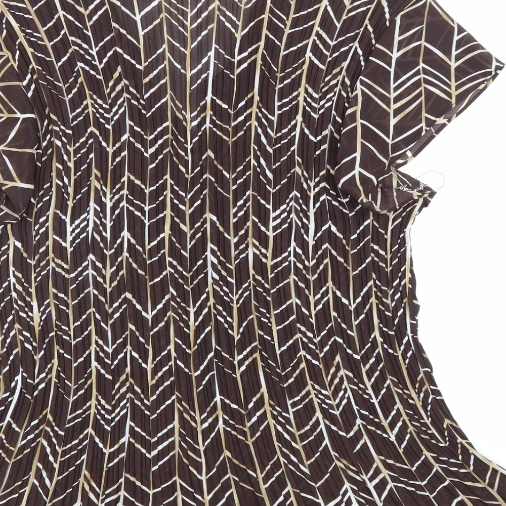 Allison Taylor Womens Brown Geometric Polyester Basic Button-Up Size 2XL Collared
