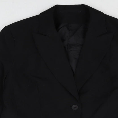 Preworn Womens Black Polyester Jacket Blazer Size 16