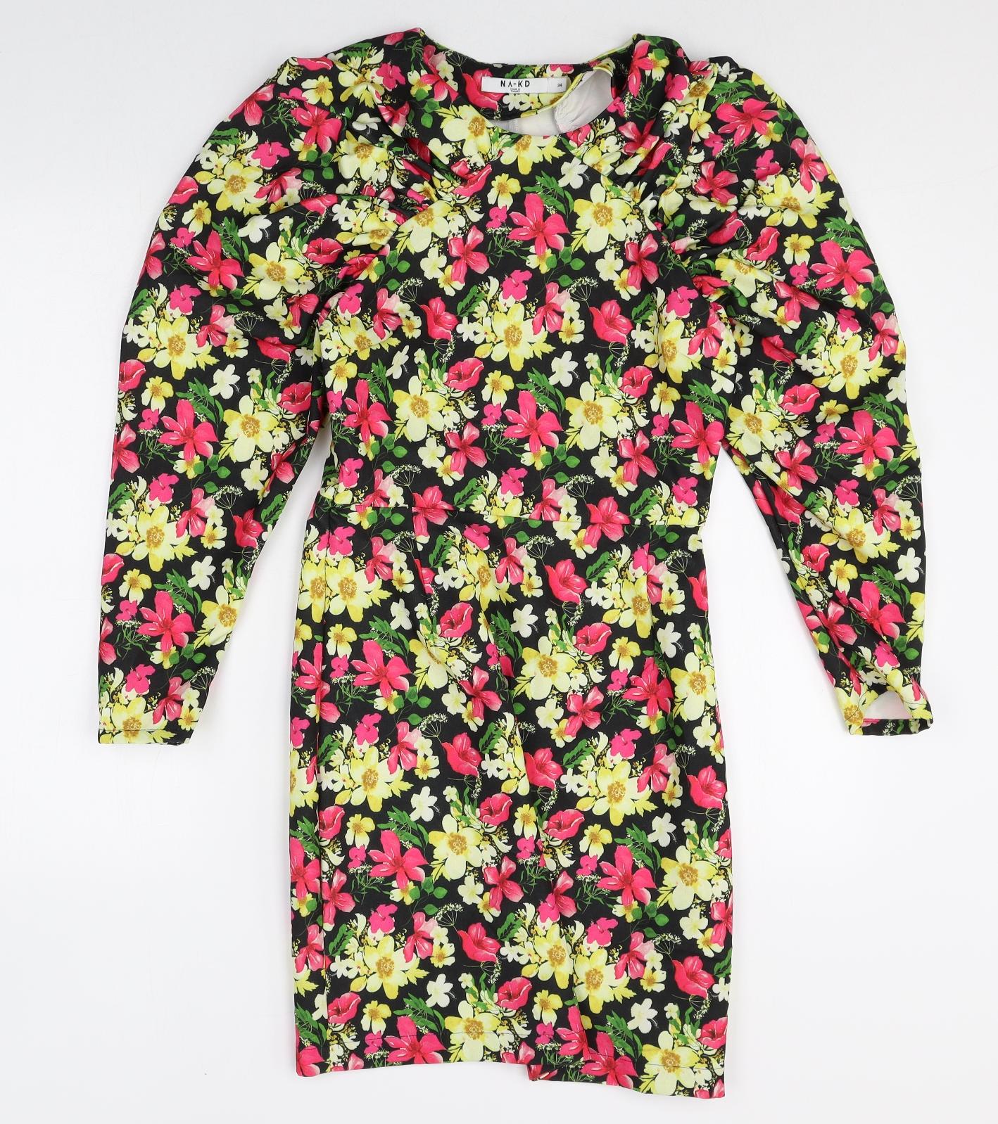 Naked Womens Multicoloured Floral Polyester A-Line Size 6 Round Neck Pullover