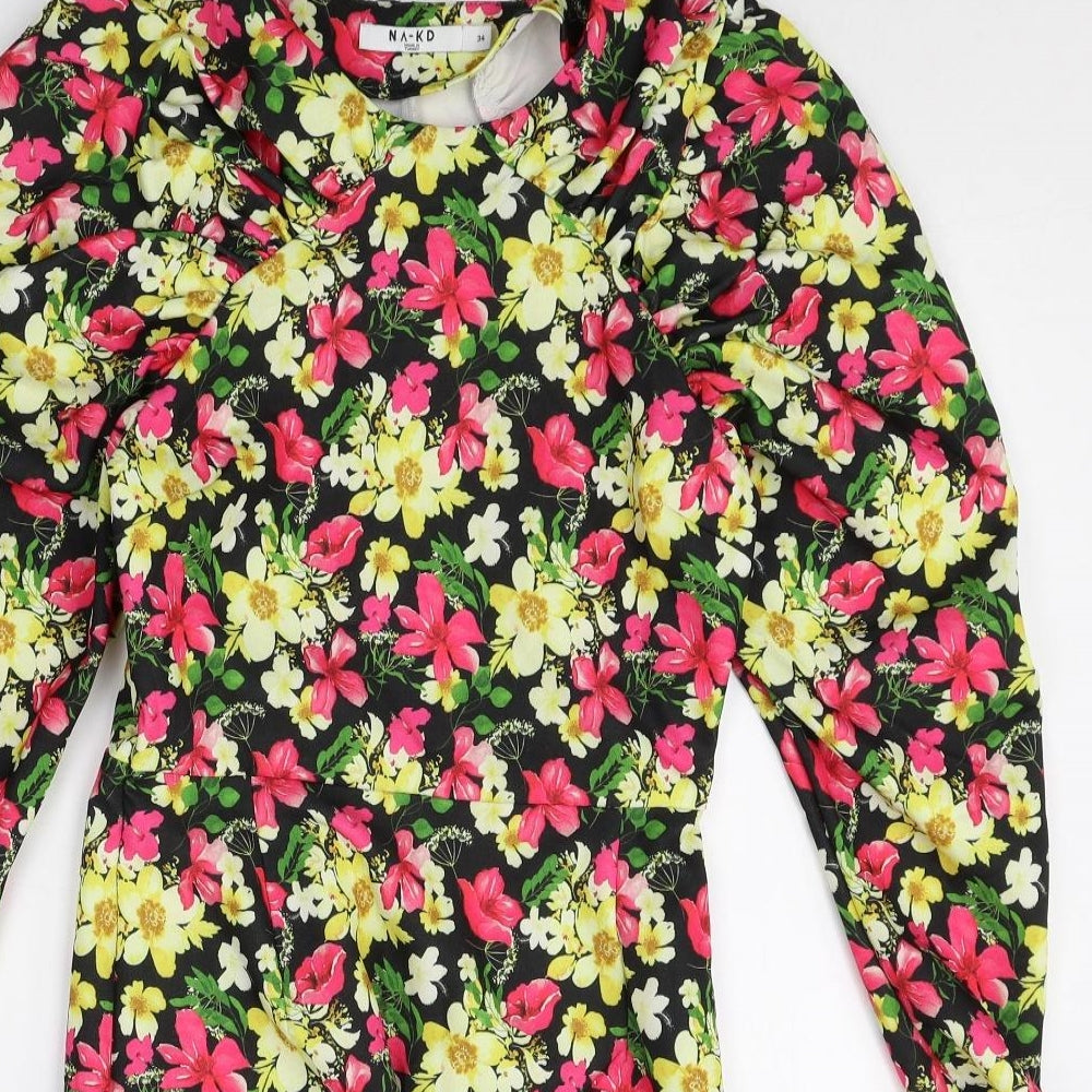 Naked Womens Multicoloured Floral Polyester A-Line Size 6 Round Neck Pullover