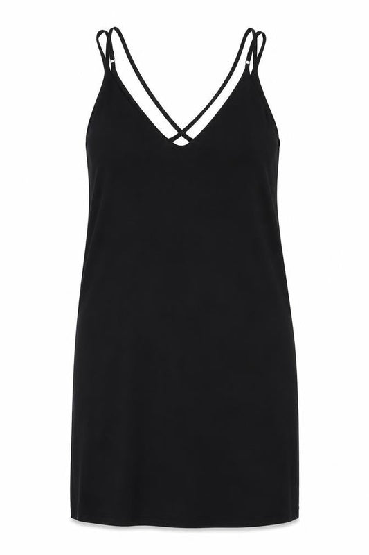 Topshop Womens Black Polyester Tank Dress Size 6 V-Neck Pullover