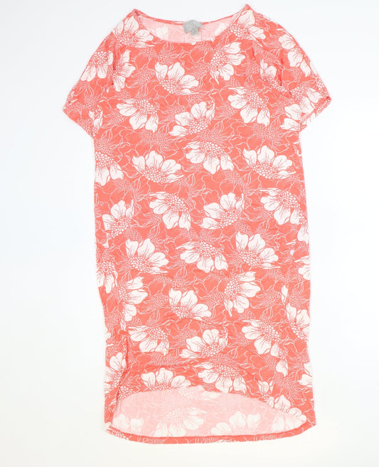 Pure Womens Pink Floral Modal T-Shirt Dress Size 10 Round Neck Pullover
