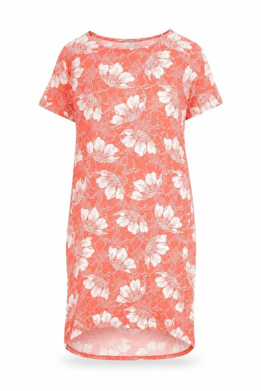 Pure Womens Pink Floral Modal T-Shirt Dress Size 10 Round Neck Pullover