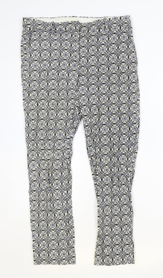 H&M Womens Multicoloured Geometric Polyester Trousers Size 8 Regular Zip