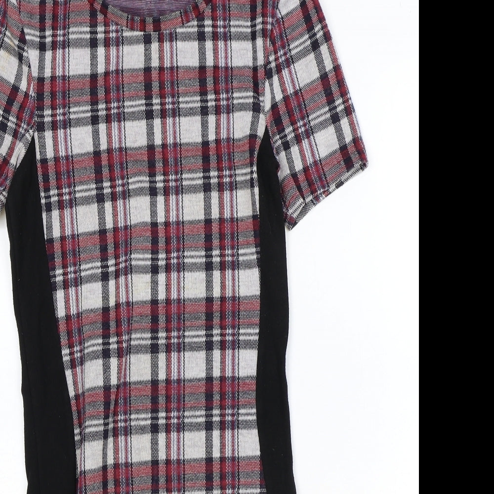 Topshop Womens Multicoloured Plaid Polyester A-Line Size 10 Round Neck Pullover