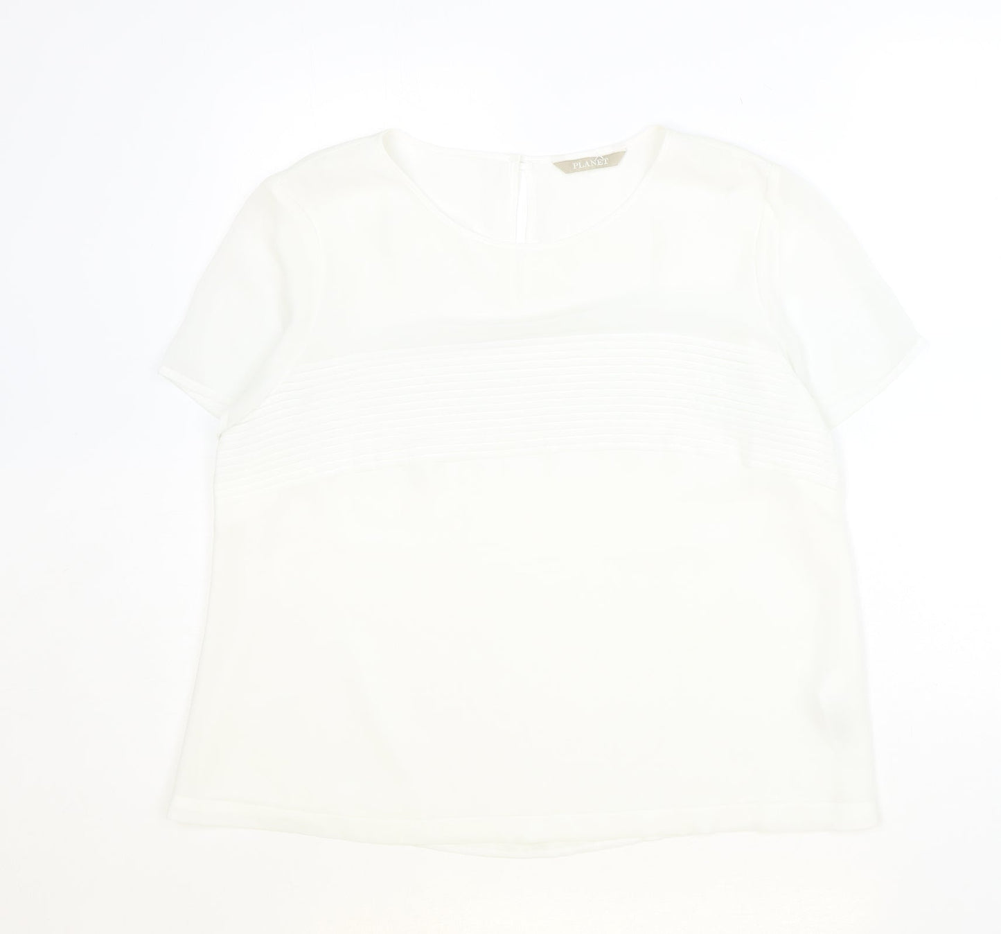 Planet Womens Ivory Polyester Basic T-Shirt Size 14 Round Neck