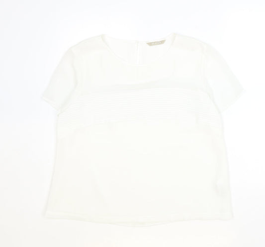 Planet Womens Ivory Polyester Basic T-Shirt Size 14 Round Neck