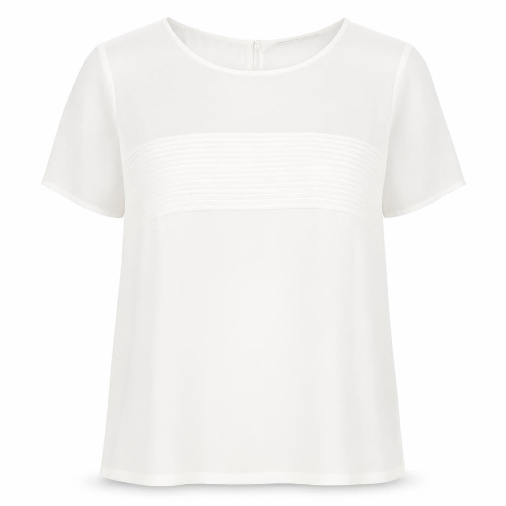 Planet Womens Ivory Polyester Basic T-Shirt Size 14 Round Neck