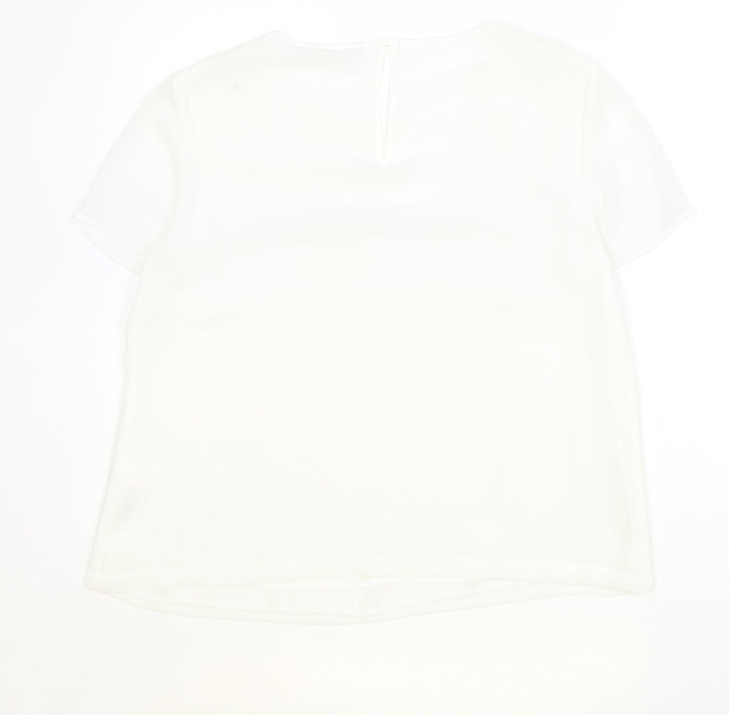 Planet Womens Ivory Polyester Basic T-Shirt Size 14 Round Neck