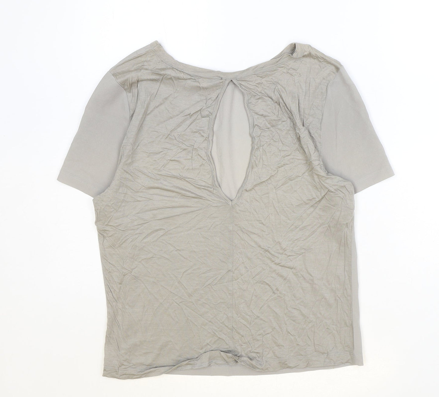French Connection Womens Grey Polyester Basic T-Shirt Size S Boat Neck - Cut Out Back Detail