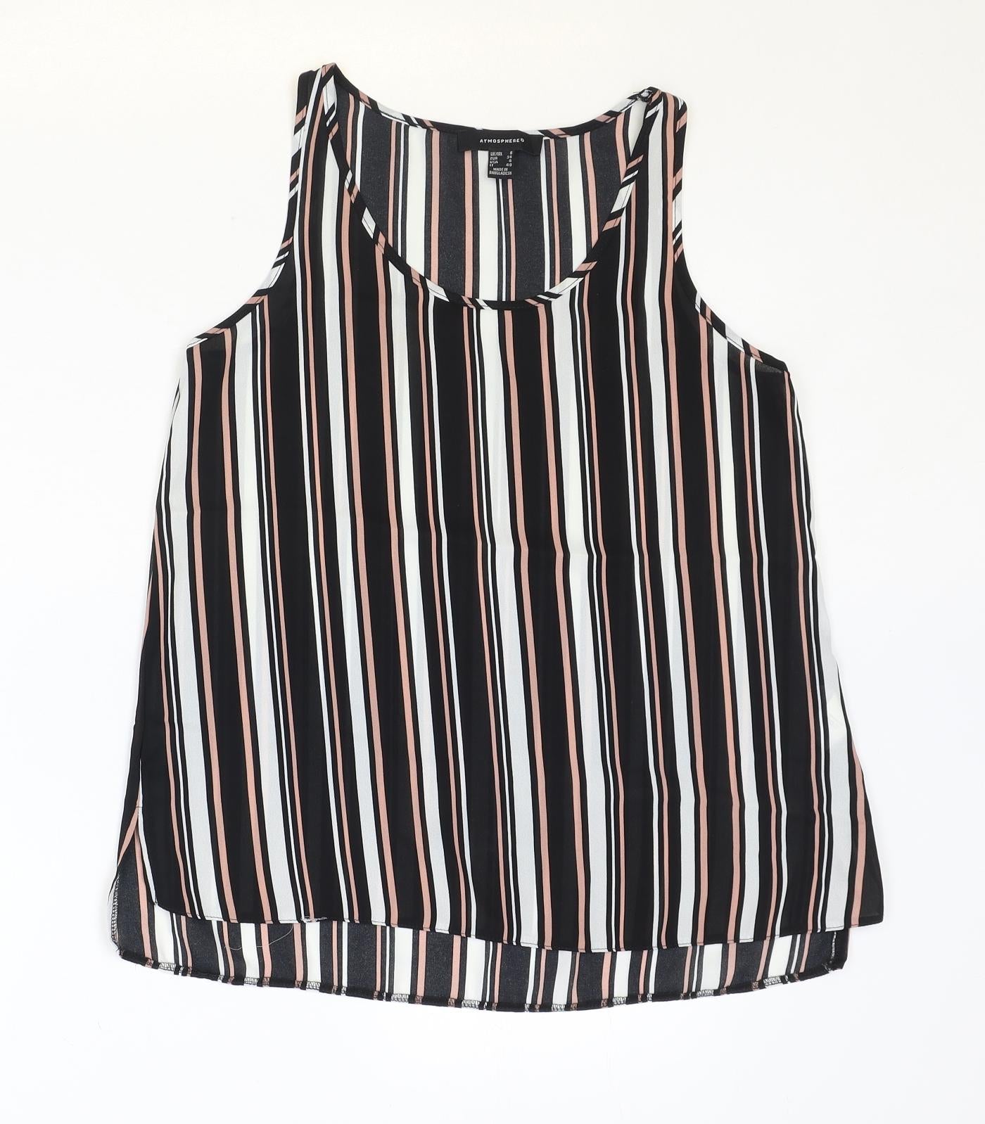 Atmosphere Womens Black Striped Polyester Basic Tank Size 8 Scoop Neck