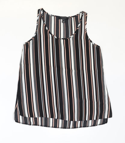 Atmosphere Womens Black Striped Polyester Basic Tank Size 8 Scoop Neck