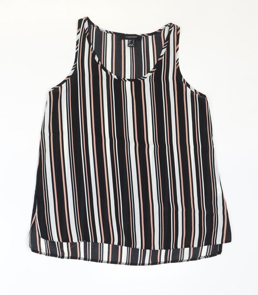 Atmosphere Womens Black Striped Polyester Basic Tank Size 8 Scoop Neck