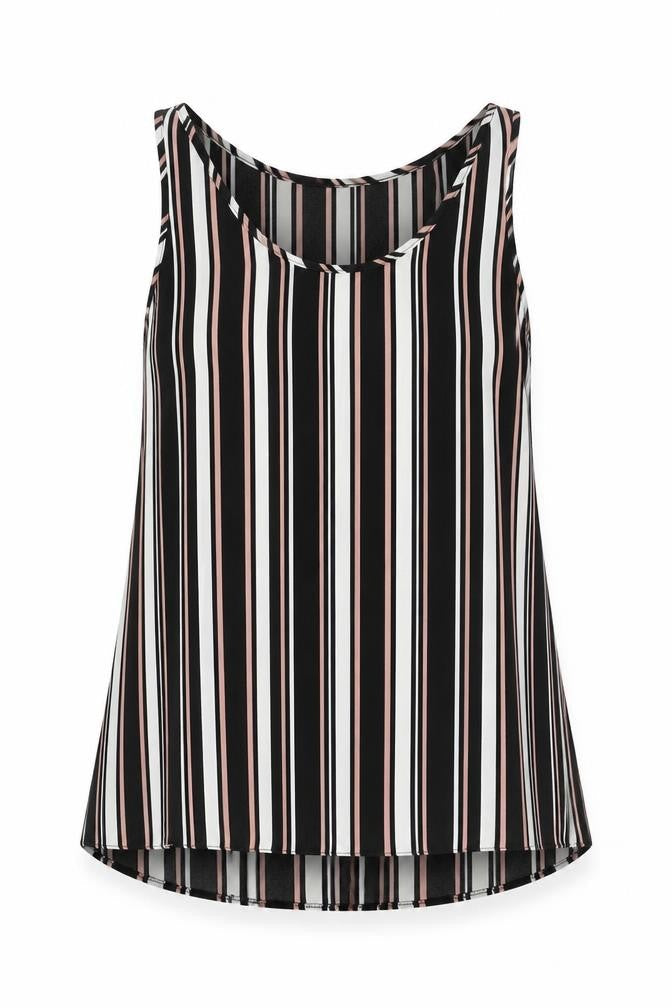 Atmosphere Womens Black Striped Polyester Basic Tank Size 8 Scoop Neck