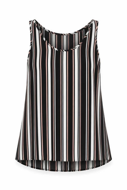 Atmosphere Womens Black Striped Polyester Basic Tank Size 8 Scoop Neck