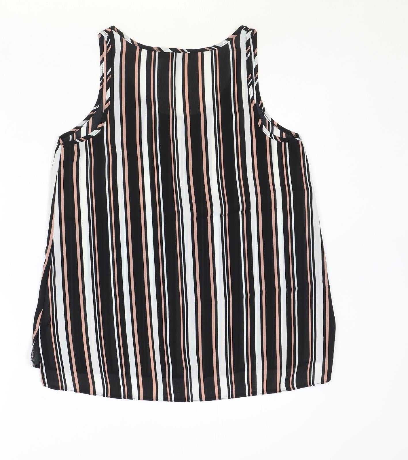 Atmosphere Womens Black Striped Polyester Basic Tank Size 8 Scoop Neck