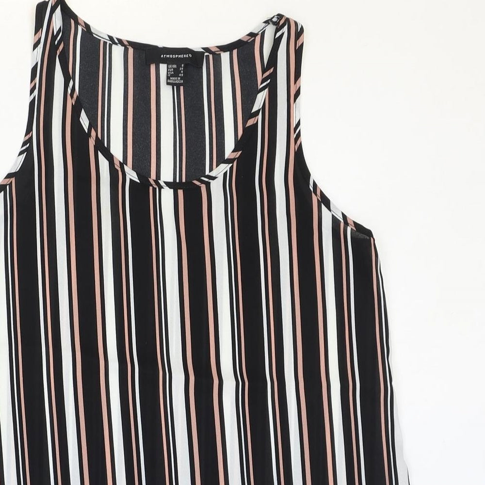 Atmosphere Womens Black Striped Polyester Basic Tank Size 8 Scoop Neck