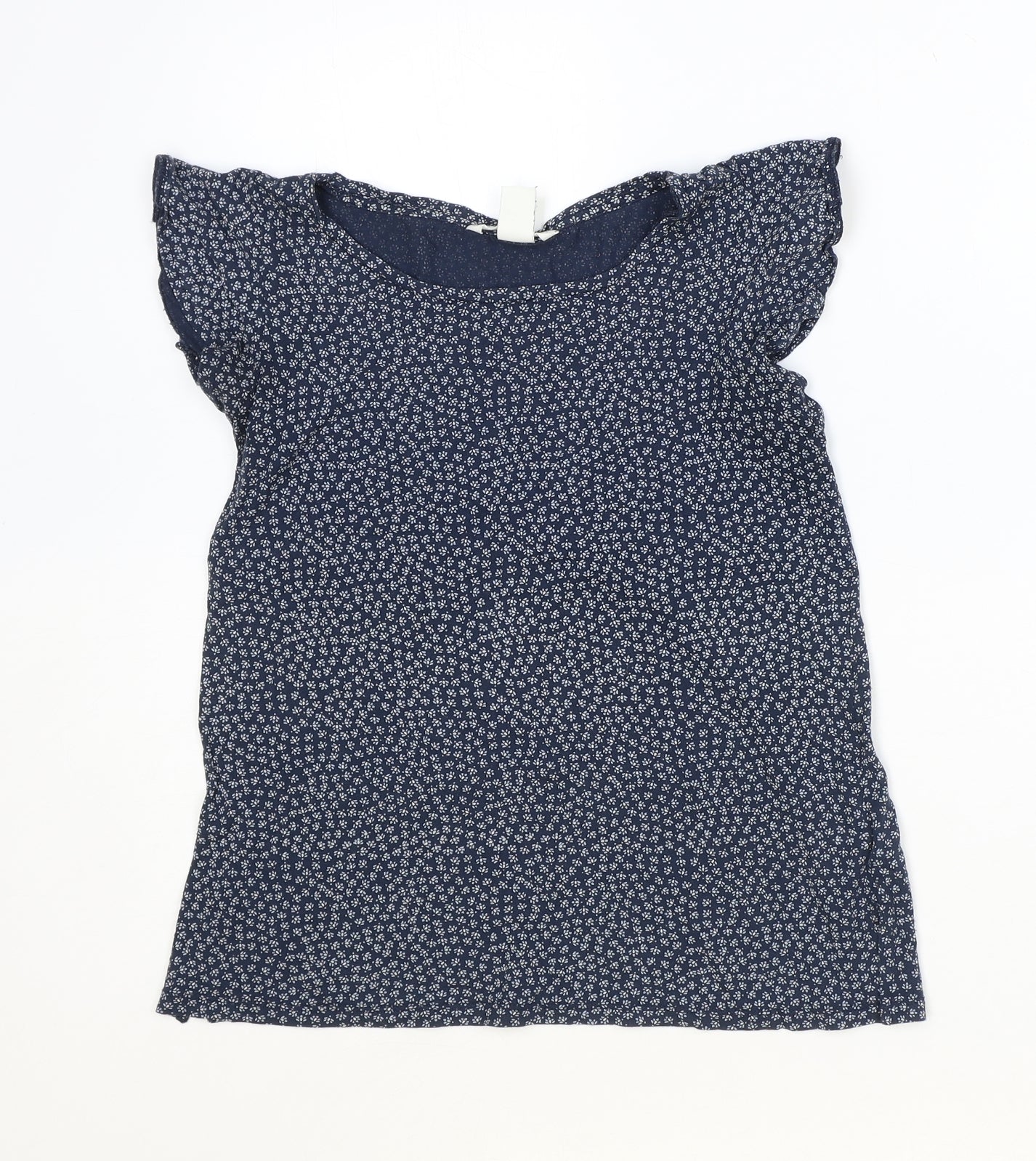 H&M Womens Blue Floral Viscose Basic T-Shirt Size XS Boat Neck
