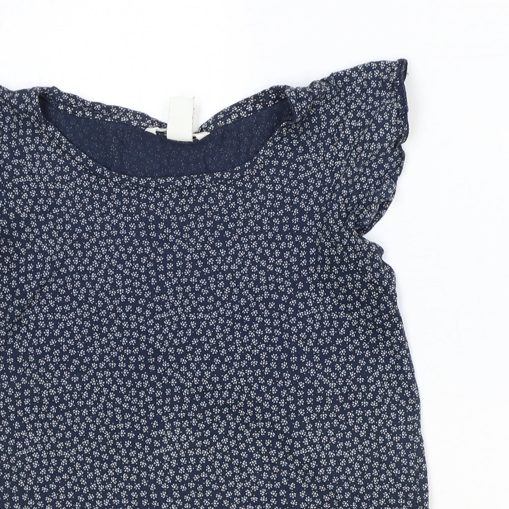 H&M Womens Blue Floral Viscose Basic T-Shirt Size XS Boat Neck