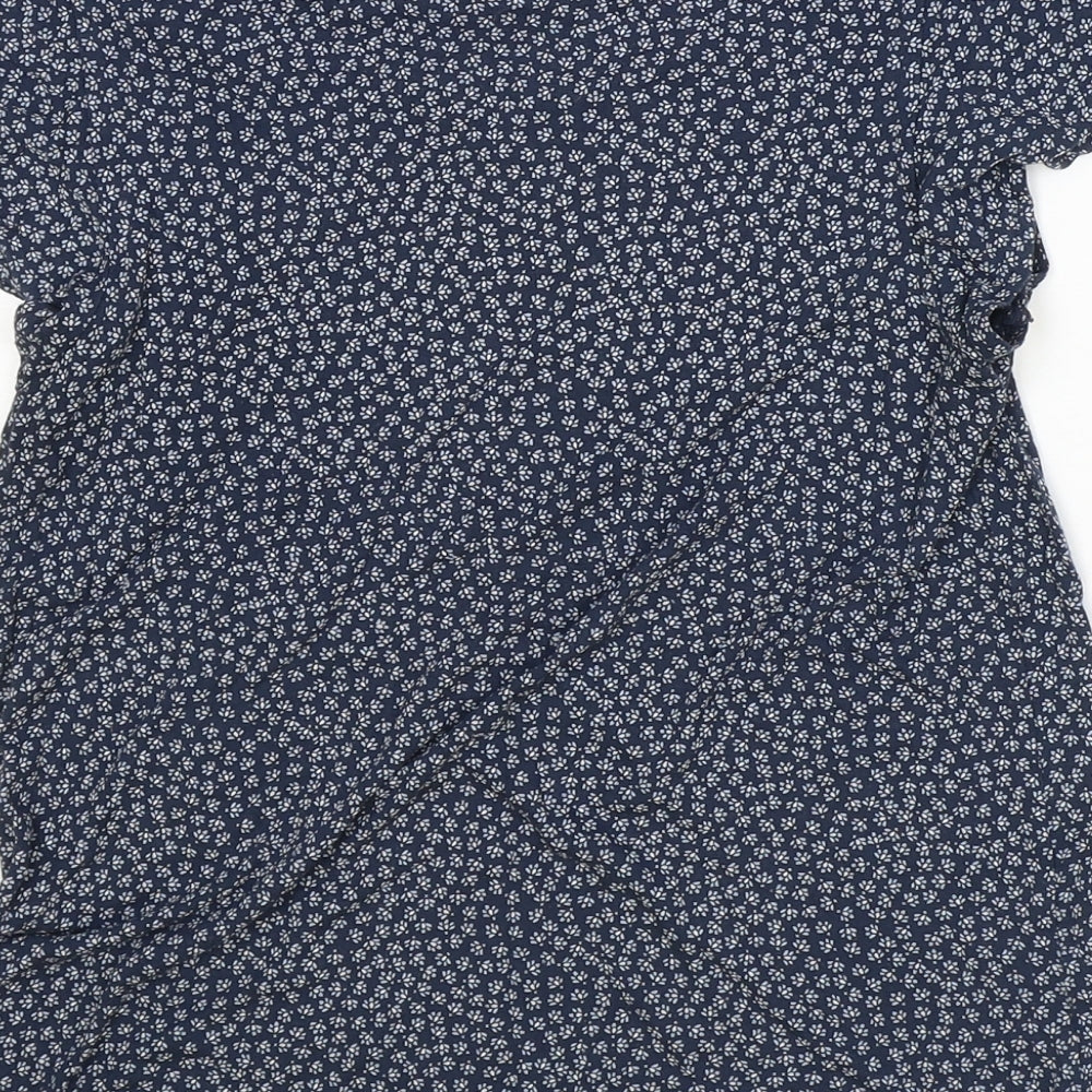 H&M Womens Blue Floral Viscose Basic T-Shirt Size XS Boat Neck